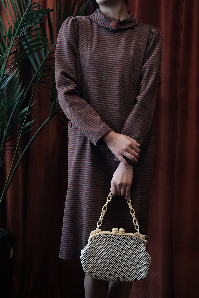 vintage flowerpot collar striped dress - สเวตเตอร์ผู้หญิง - ผ้าฝ้าย/ผ้าลินิน 