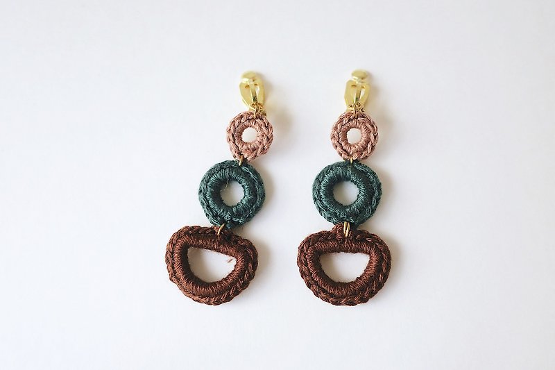 Embroidery Braided brass earrings - Earrings & Clip-ons - Cotton & Hemp Brown