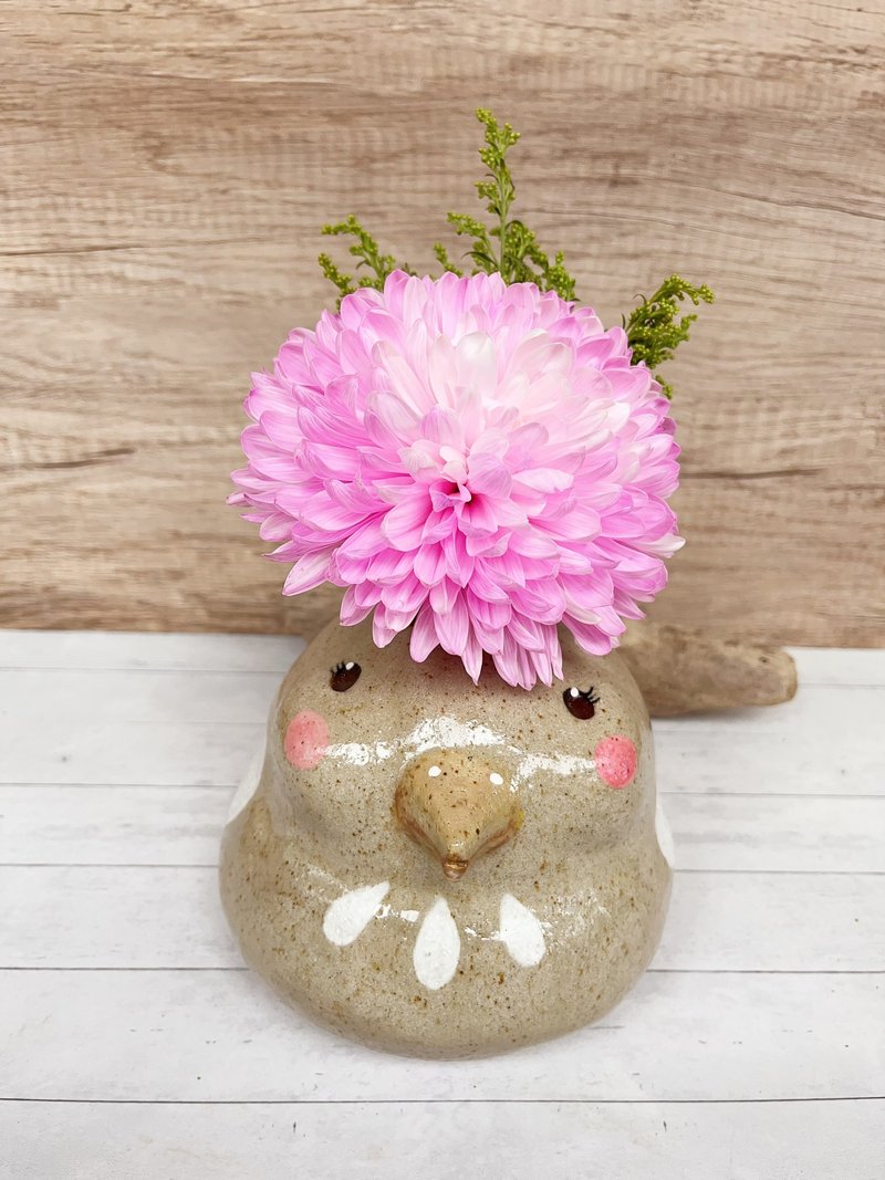 A Lu 小鳥手作陶花器 送草莓紫水晶貔貅/禮物 原創僅此一件 - 花瓶/花器 - 陶 多色