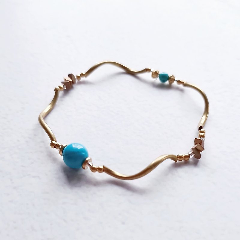 Traces of the Sea/Elastic Bracelet/Special Model/Turquoise - Bracelets - Copper & Brass Blue