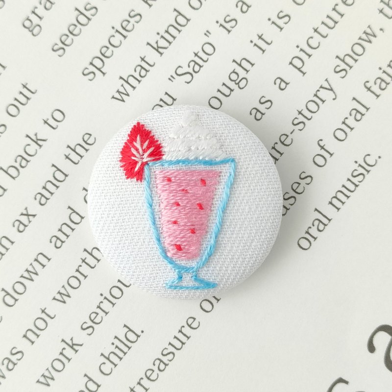 いちごオレ刺繍ヘアゴム　喫茶店 - 髮夾/髮圈 - 棉．麻 粉紅色