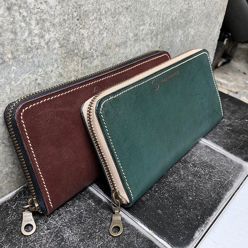 Zippered Long Clip Color Dark Green - Wallets - Genuine Leather Green
