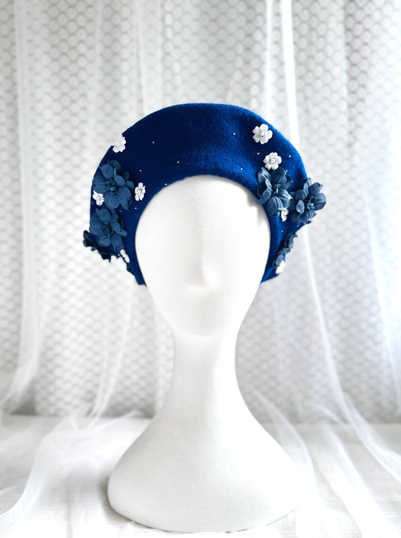 設計款手工羊毛Béret- Beatrice (Blue) - 帽子 - 羊毛 