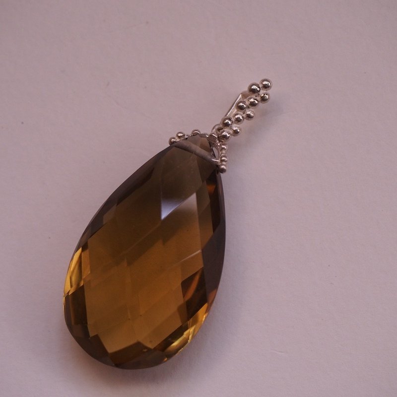 Citrine Silver pendant large three-dimensional faceted sterling silver pendant - สร้อยคอ - เครื่องประดับพลอย สีส้ม