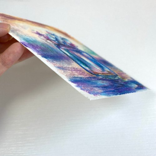バイオレットの絵画 オイルパステル画 花の静物画 - ショップ