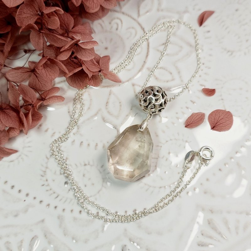 項鍊 黃鈦晶 水晶 鏤空銀花球 雙面可戴 925銀飾 寶石 銀鍊 - 項鍊 - 水晶 