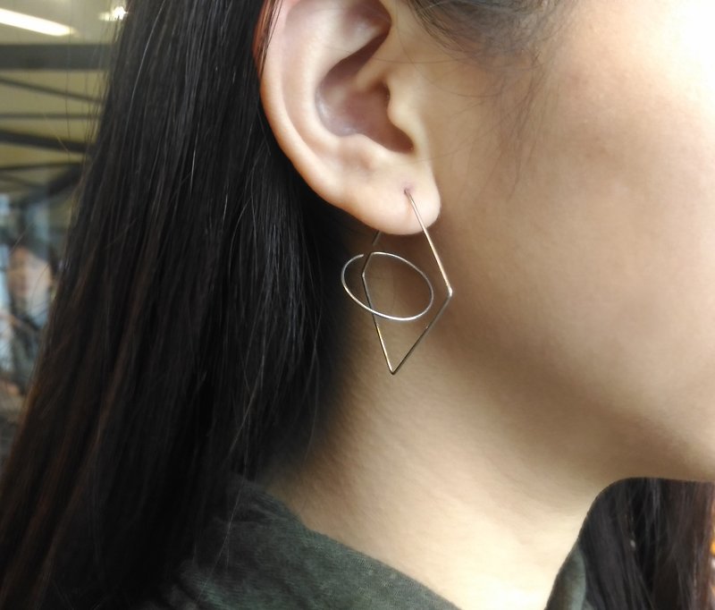 輕耳飾, 純銀耳環, 方圓空間一對, 設計師手工銀飾
