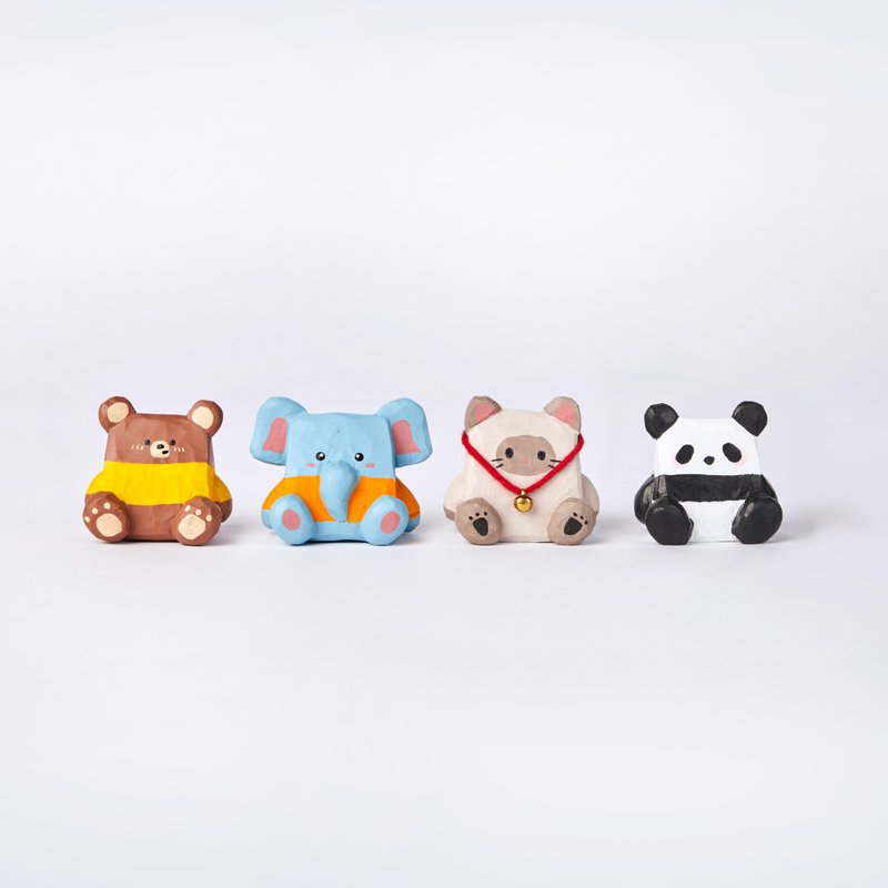 木雕方臉動物家族 - 擺飾/家飾品 - 木頭 多色