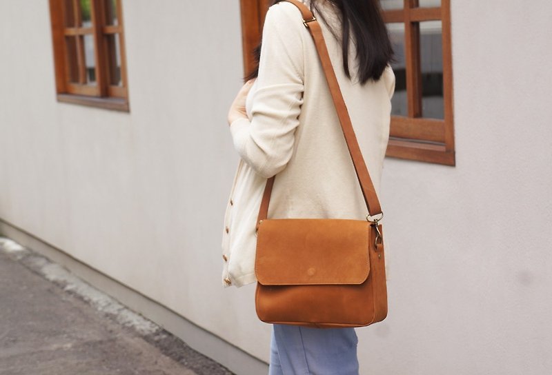 -unsimple-shoulder backpack - Messenger Bags & Sling Bags - Genuine Leather Orange