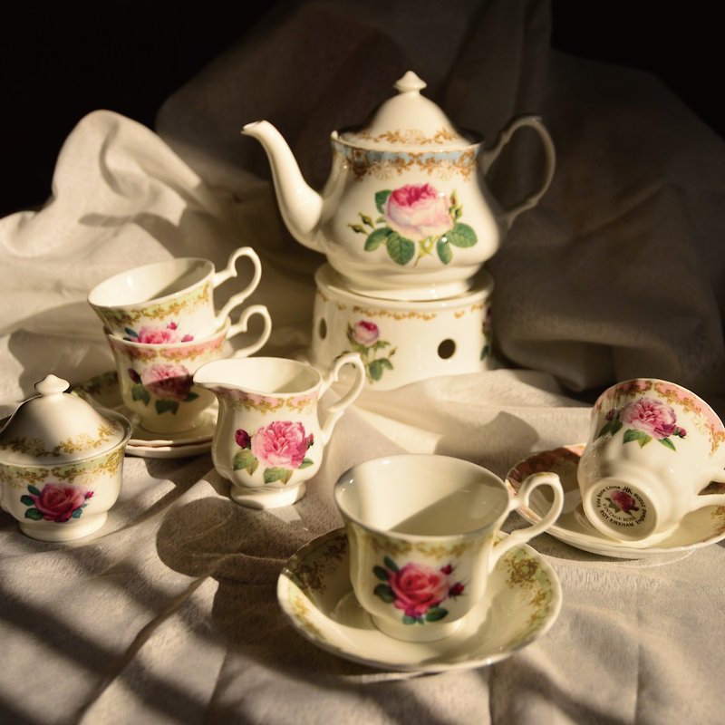 British Vintage Roses classical rose garden series afternoon tea 10-piece set - 1 pot, 6 cups and plates, 1 sugar, 1 milk can - Teapots & Teacups - Porcelain Pink