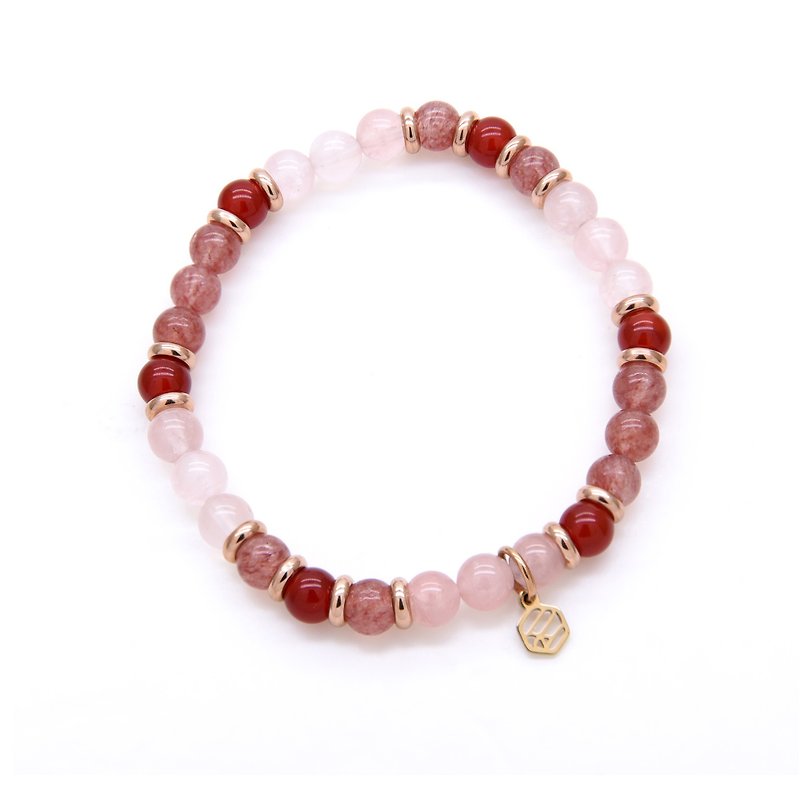 Rose Quartz Red Chalcedony Strawberry Quartz Beaded Bracelet - Bracelets - Crystal 