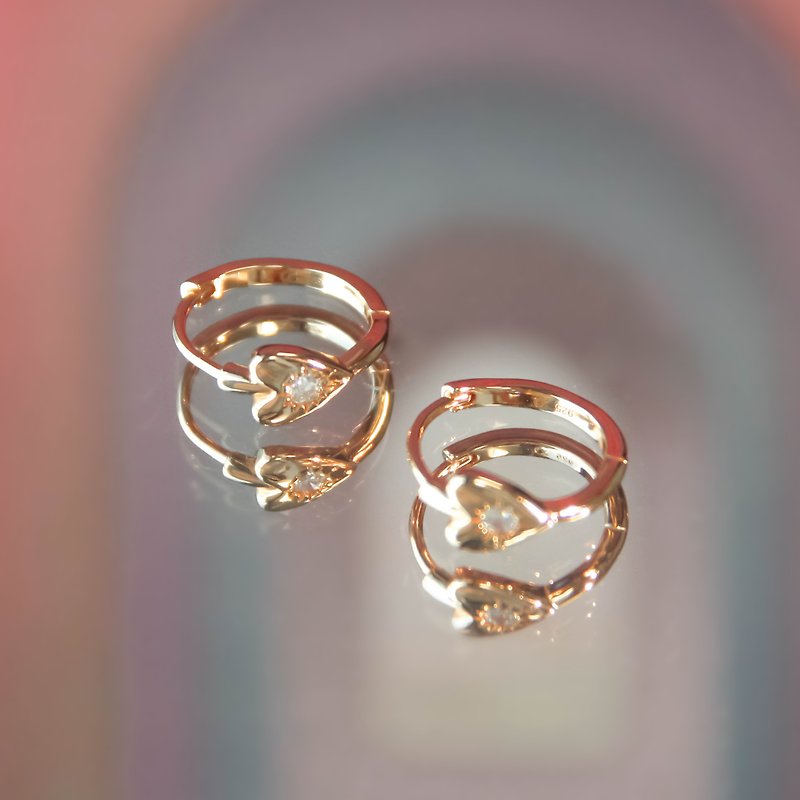 CZ Gold/Silver Heart Huggie Earrings - Self Love - Earrings & Clip-ons - Sterling Silver Gold