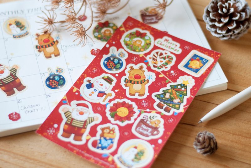 Original Christmas illustration stickers - สติกเกอร์ - กระดาษ สีแดง