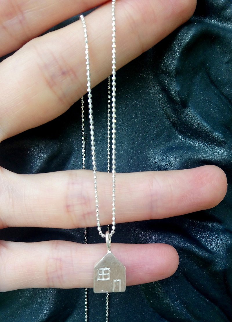 Small house sterling silver necklace + brass thin ring