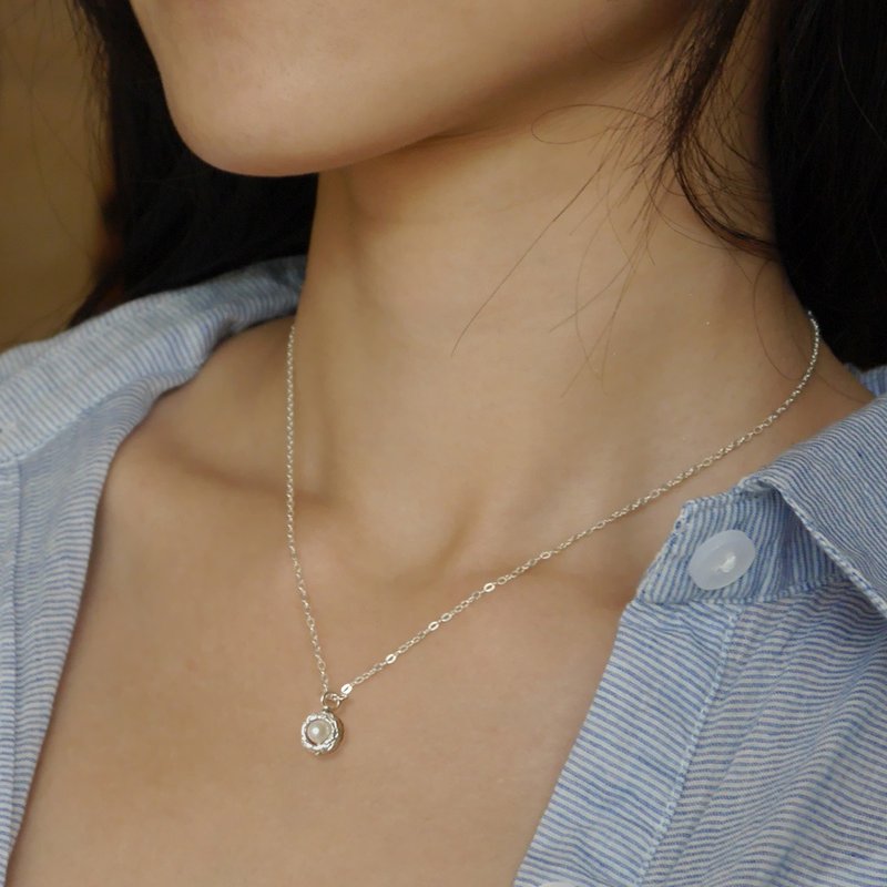 Petite Pearl Sterling Silver Clavicle Chain Necklace - Natural Freshwater Pearl June Birthstone - Collar Necklaces - Pearl White