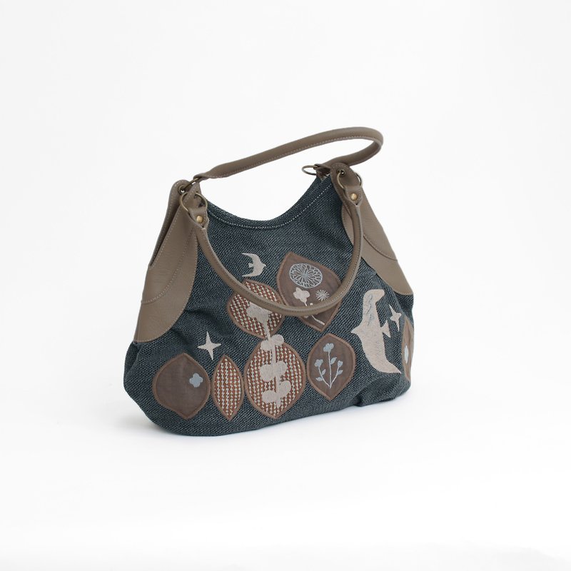 Embroidery from the sky Granny bag - Handbags & Totes - Genuine Leather Gray