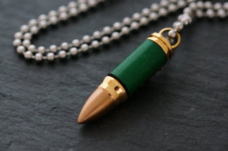 手縫皮革不銹鋼仿子彈頸鍊 ( B-3 綠色 ) - 項鍊 - 不鏽鋼 綠色