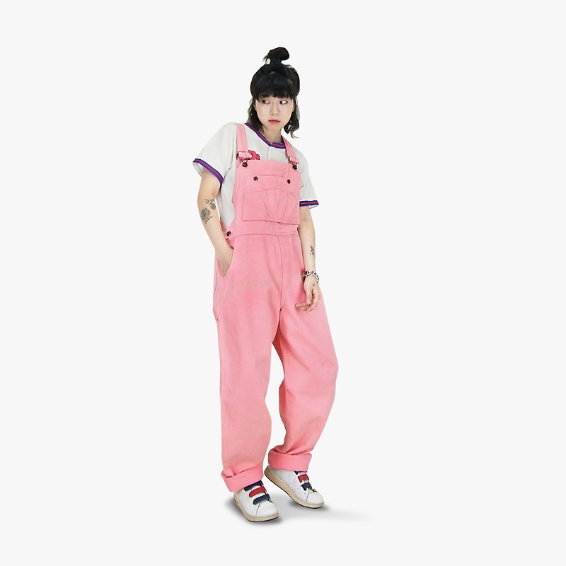 A‧PRANK :DOLLY :: 復古著VINTAGE粉紅特殊色吊帶長褲(P710035)(男可穿) - 工人褲/吊帶褲 - 棉．麻 