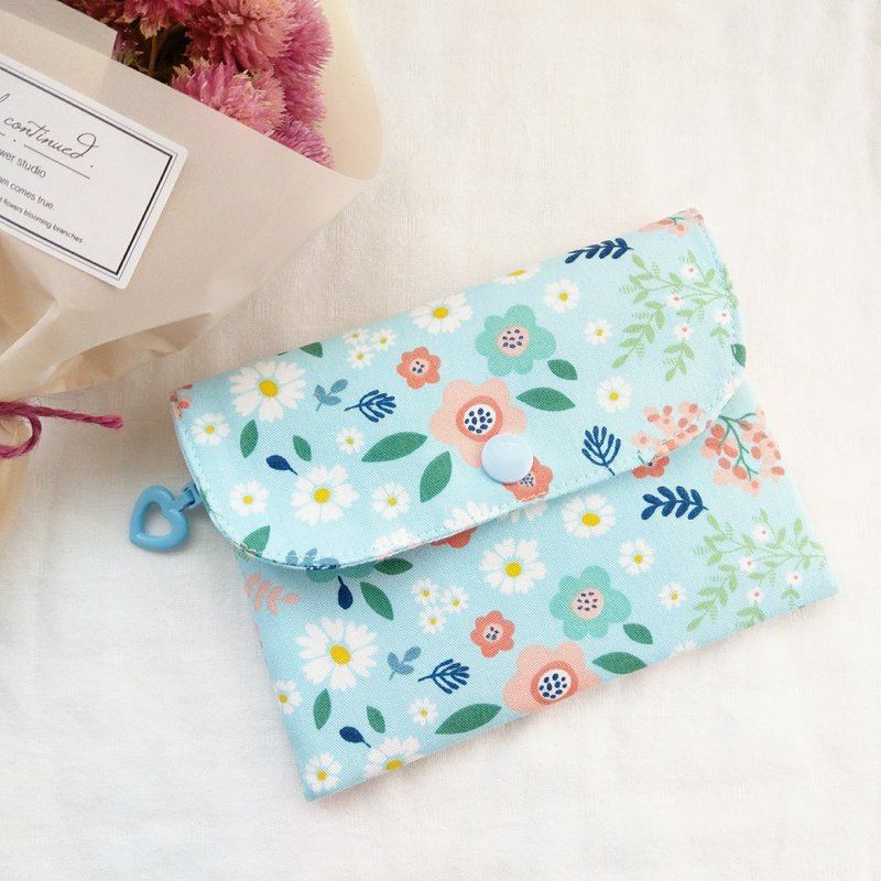 小花園-藍。拉鏈雙層零錢包 - 零錢包/小錢包 - 棉．麻 藍色