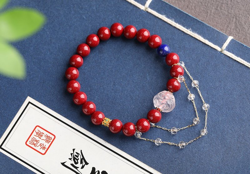 天然原礦硃砂紫金砂手鏈  珠經8MM 硃砂含量高達95以上 - 手鍊/手環 - 寶石 