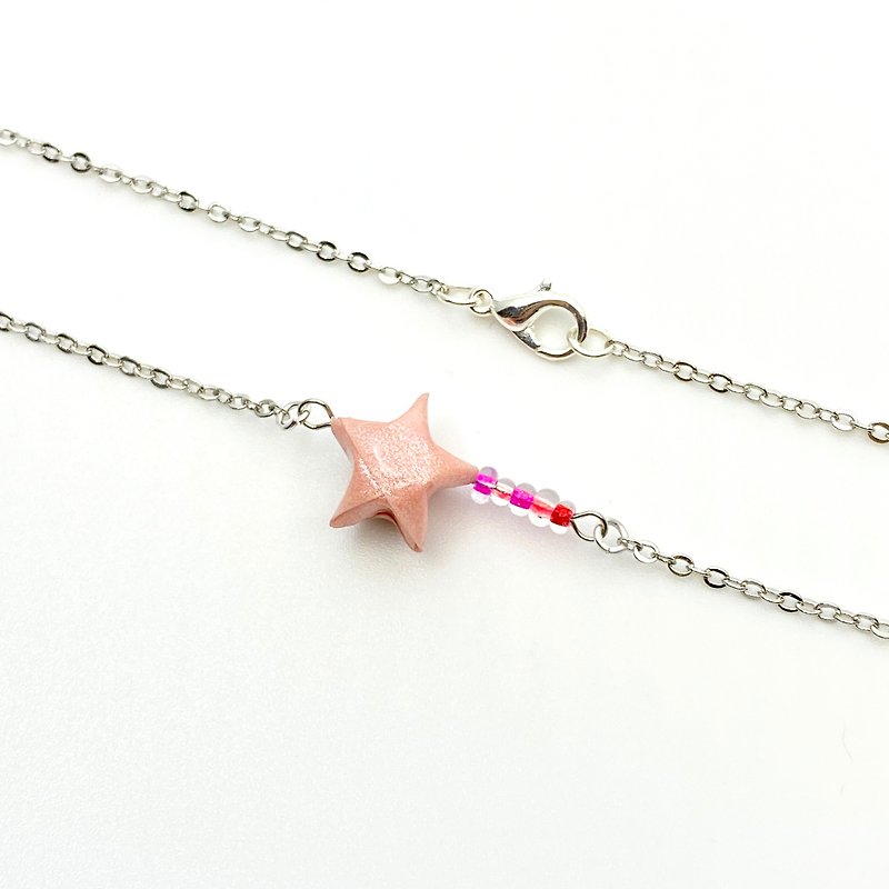 Other Metals Necklaces Pink - Sakura Pink Cute Little Lucky Star Necklace