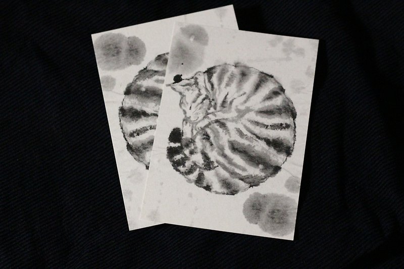 Postcard with sleeping cat rolled into a ball - Cards & Postcards - Paper Gray