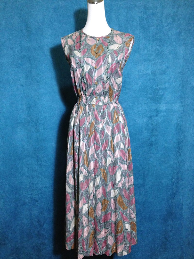 When vintage [antique dress / flower embroidery edging antique long dress] abroad back sleeveless dress VINTAGE - ชุดเดรส - เส้นใยสังเคราะห์ สึชมพู