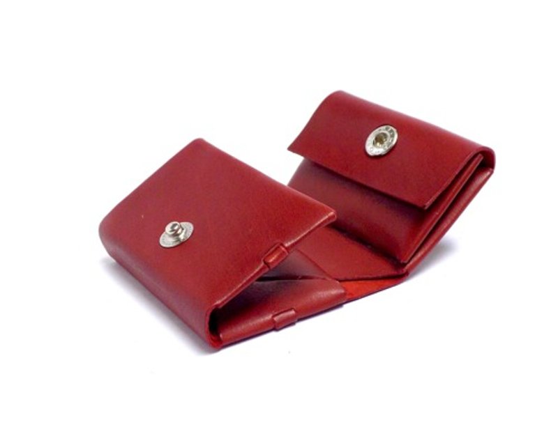 Compact Trifold Wallet Red/Italian Calf/Assembly - กระเป๋าสตางค์ - หนังแท้ สีแดง