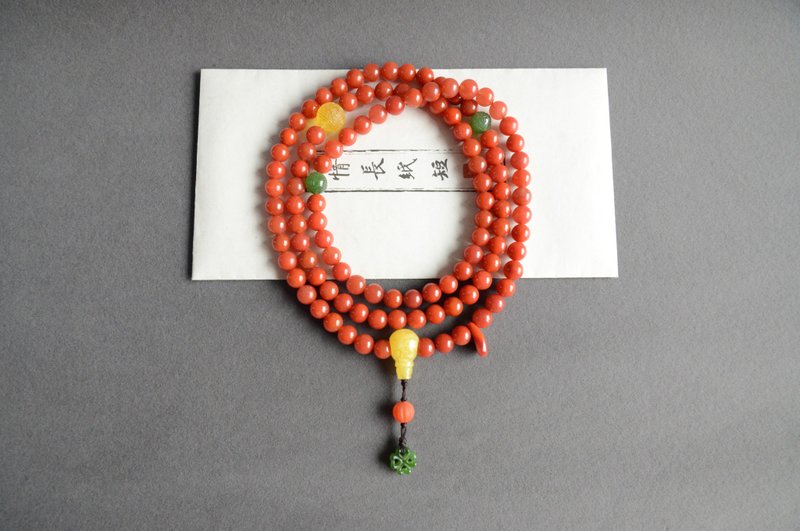 【妝】天然南紅瑪瑙108顆佛珠念珠 - 項鍊 - 玉石 紅色
