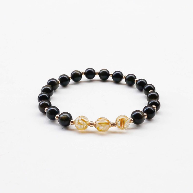 Blonde crystal obsidian gold Stone 6MM American 14KGF natural stone bracelet I to attract wealth, ward off evil spirits and protect against villains - Bracelets - Crystal 