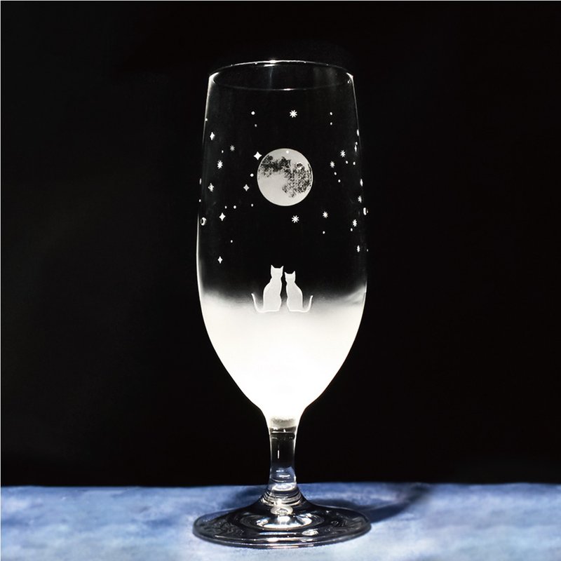 アトリエキース 一緒にみる満月の夜空  【ピルスナー】   猫モチーフのグラスシリーズ 360ml - 玻璃杯 - 玻璃 透明