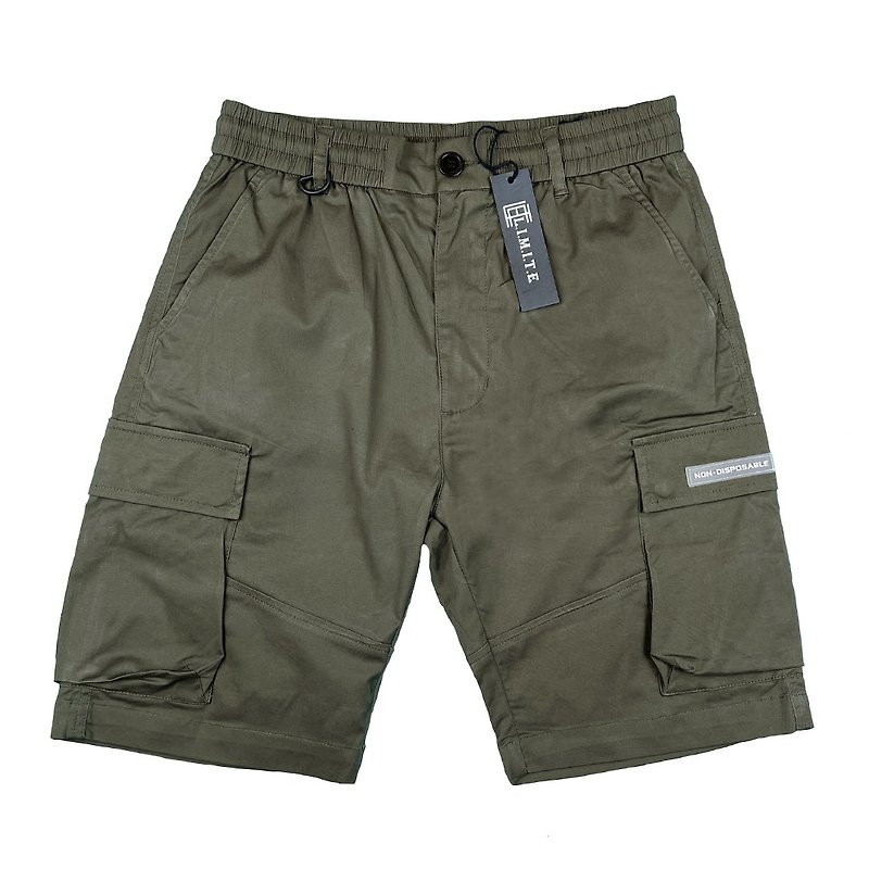 Men's Woven Pants with cargo pocket - กางเกงขาสั้น - ผ้าฝ้าย/ผ้าลินิน สีเขียว