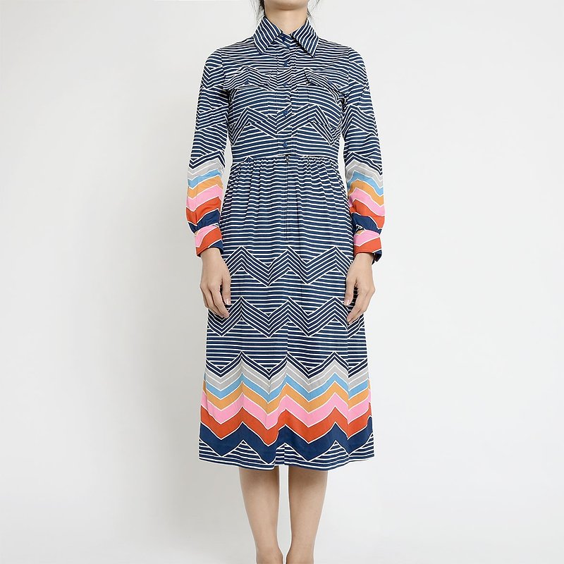 古著洋裝 / 日本洋裝 / Vintage Dress - 洋裝/連身裙 - 聚酯纖維 藍色