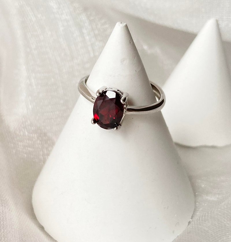天然石榴石925純銀戒指裸石寶石輕珠寶半寶石 - 戒指 - 寶石 紅色
