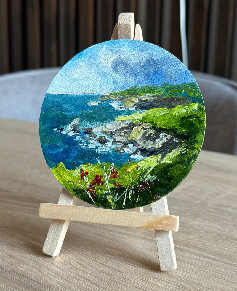 Round Oil Painting with Sea Theme - 壁貼/牆壁裝飾 - 其他材質 