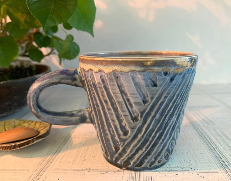 樸質條紋陶製咖啡杯_陶器馬克杯 - 咖啡杯/馬克杯 - 陶 藍色