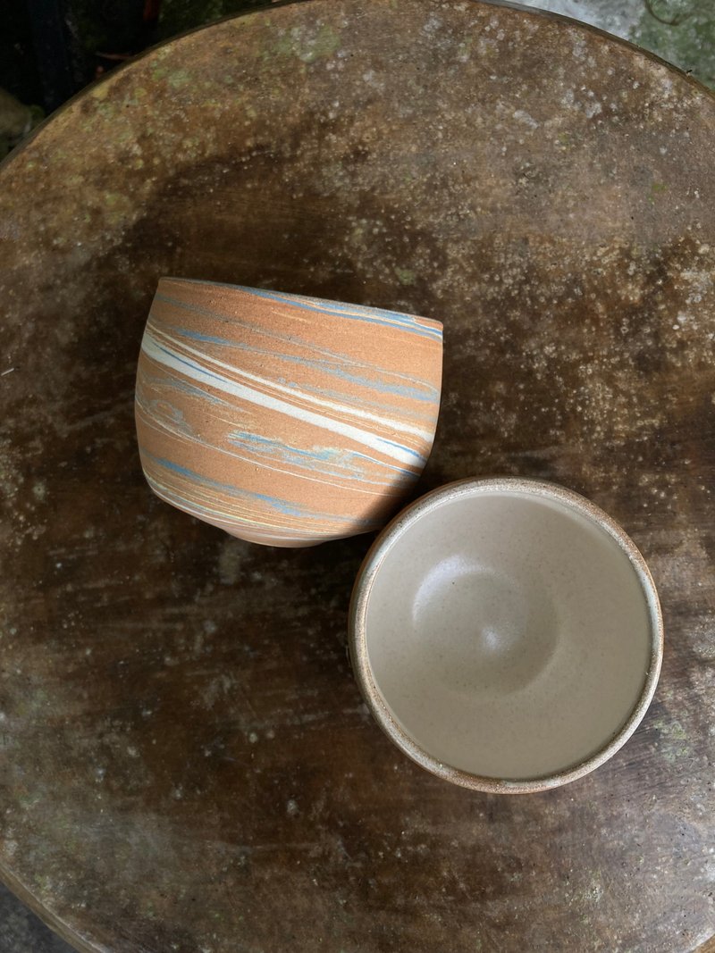 米白絞胎茶對杯 - 茶壺/茶杯/茶具 - 陶 