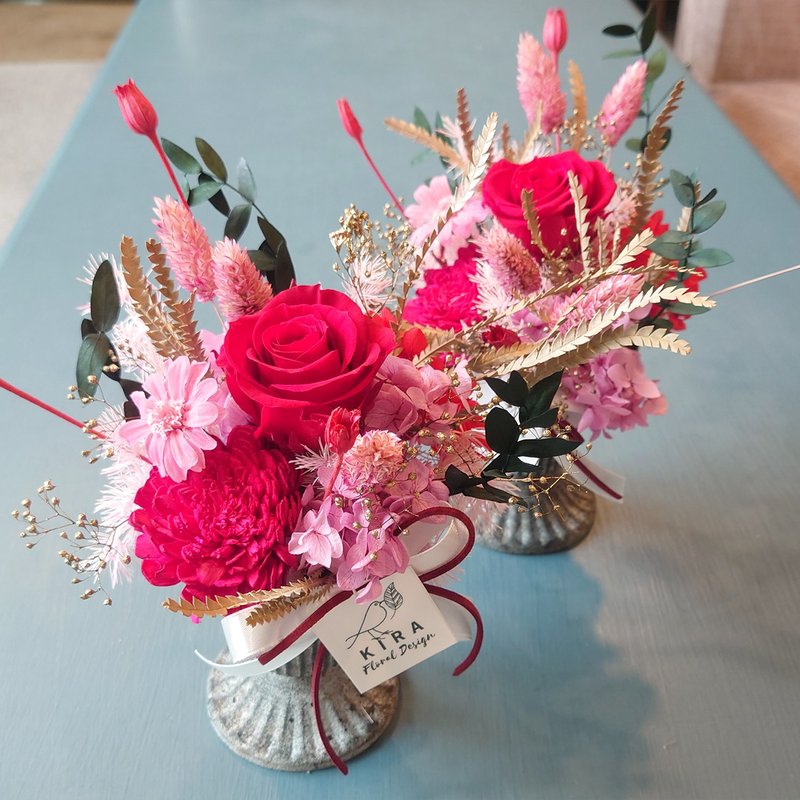 浪漫優雅玫瑰永生花盆花/永生花/乾燥花/不凋花/禮物/居家裝飾 - 乾燥花/永生花 - 植物．花 紅色