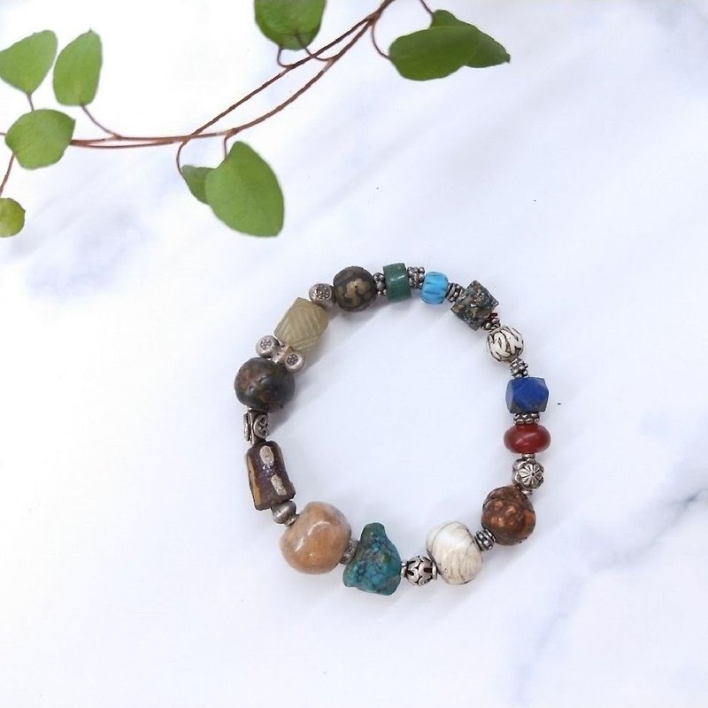 [Unique commodity] Pu Tizi*turquoise*砗 磲*glass*sterling silver assorted hand string - Bracelets - Gemstone Multicolor