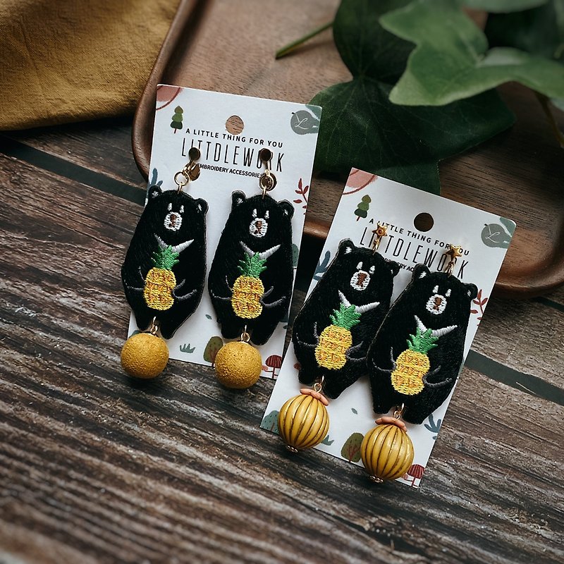 Thread Earrings & Clip-ons Multicolor - Embroidery earrings | Formosa black bear | Littdlework