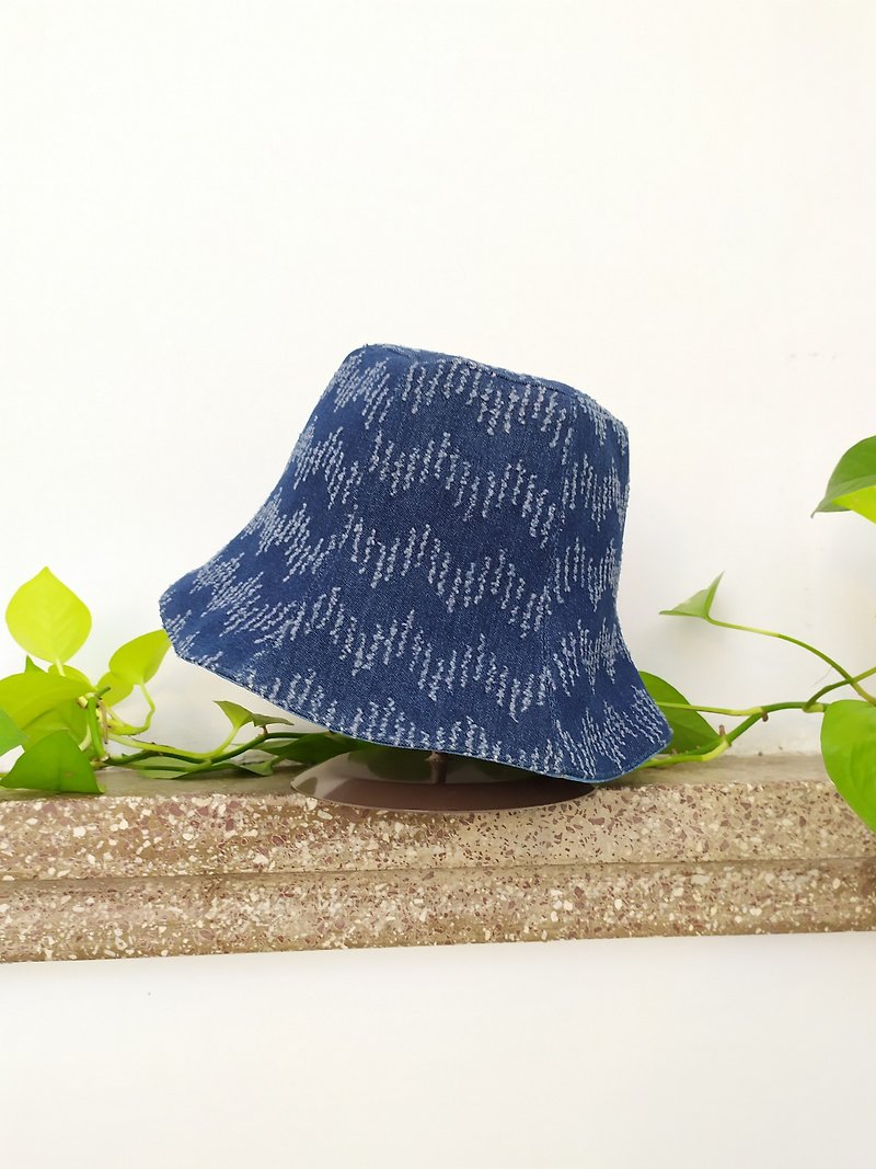 Cotton & Hemp Hats & Caps - Handmade double-sided fisherman hat / short brim / sun hat / cowboy / dotted line / dark blue