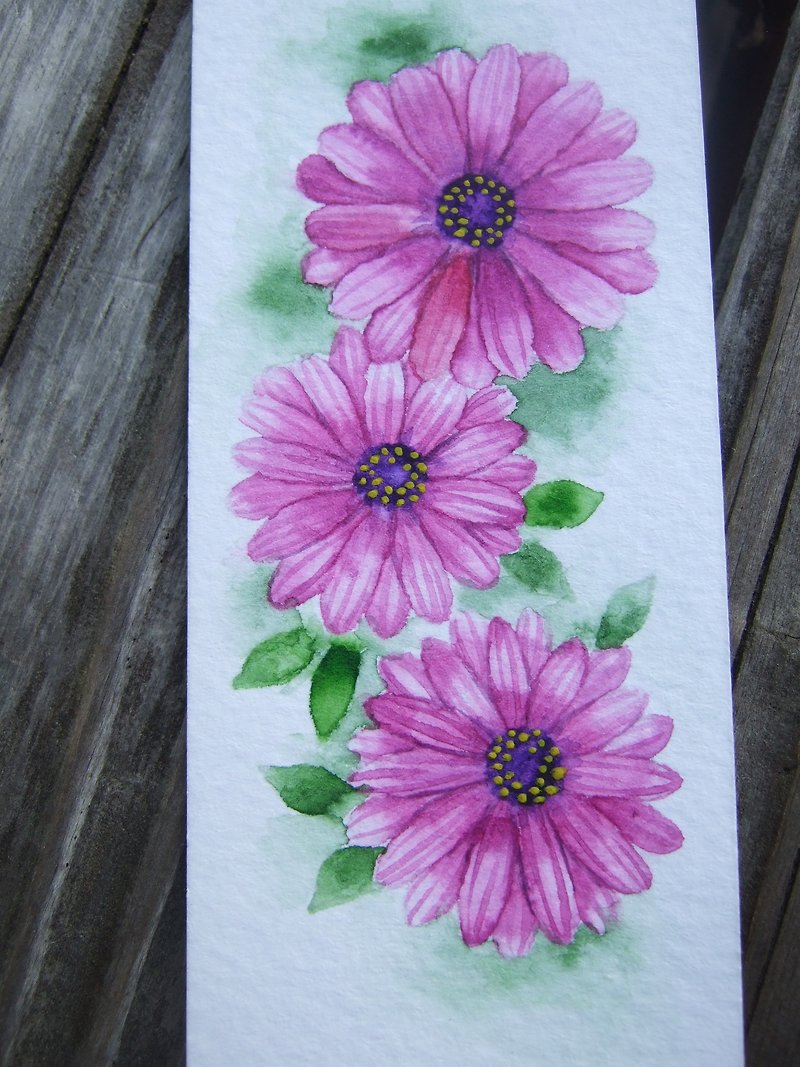 紫の青いデイジー水彩植物画ブックマークカード（オリジナル） - しおり - 紙 パープル