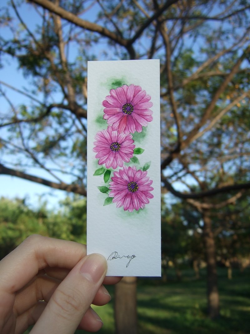 Purple blueeyed Daisy watercolor botanical illustration bookmark card (Original) - Bookmarks - Paper Purple