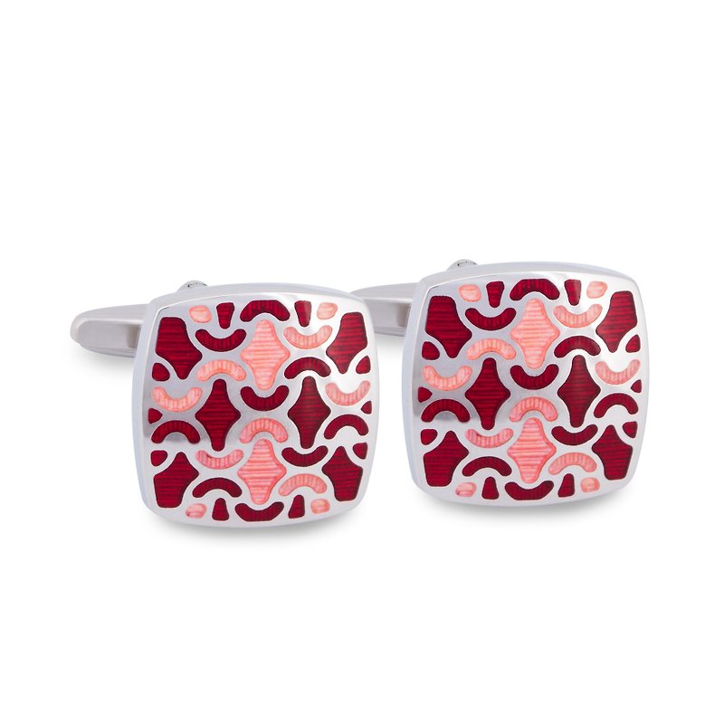 Red and Peach Enamel Floral designed Cufflinks