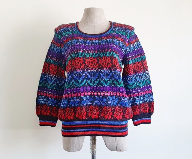 レトロ　日本製　ニットセーター　アニマル柄　ボーダー　太アーム　3D　古着 レトロ 日本製 ニットセーター アニマル柄 ボーダー 太アーム 3D 古着