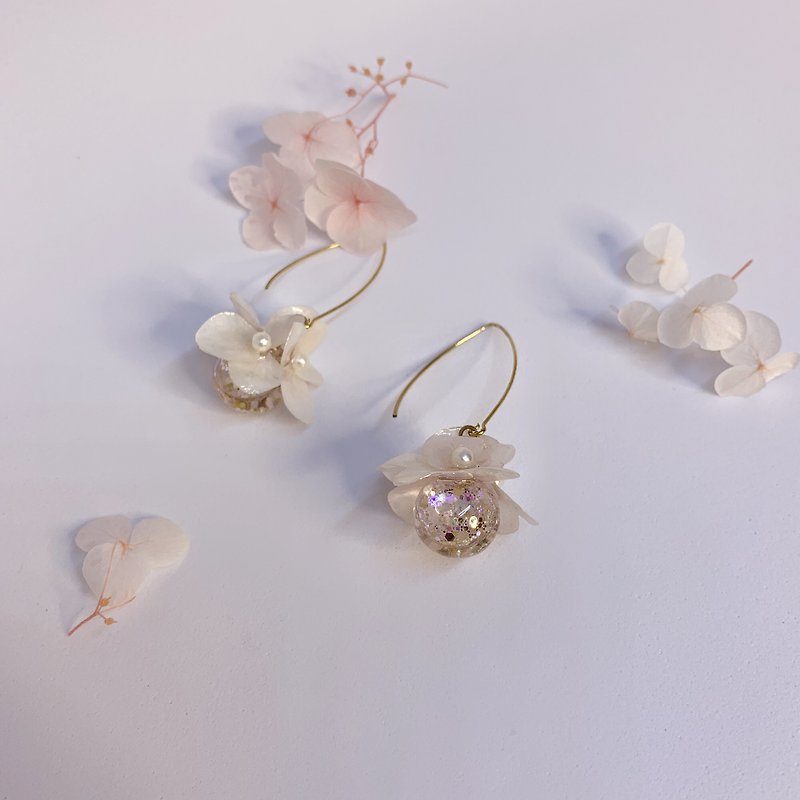A floral decoration flower flower crystal ball pure - Earrings & Clip-ons - Resin Pink
