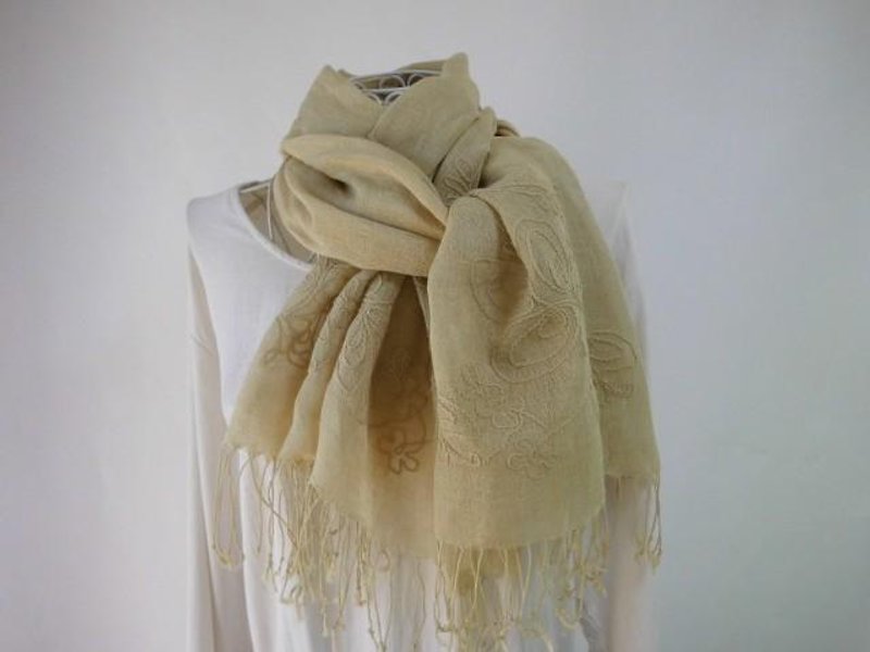 Grass-dyed, linen, embroidery, large format long stall, traditional color, wormwood - Scarves - Cotton & Hemp Khaki