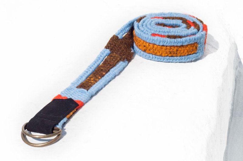 Boyfriend gift woven wool belt / Tibet weave belt - Morocco blue sky ethnic style - เข็มขัด - ขนแกะ หลากหลายสี