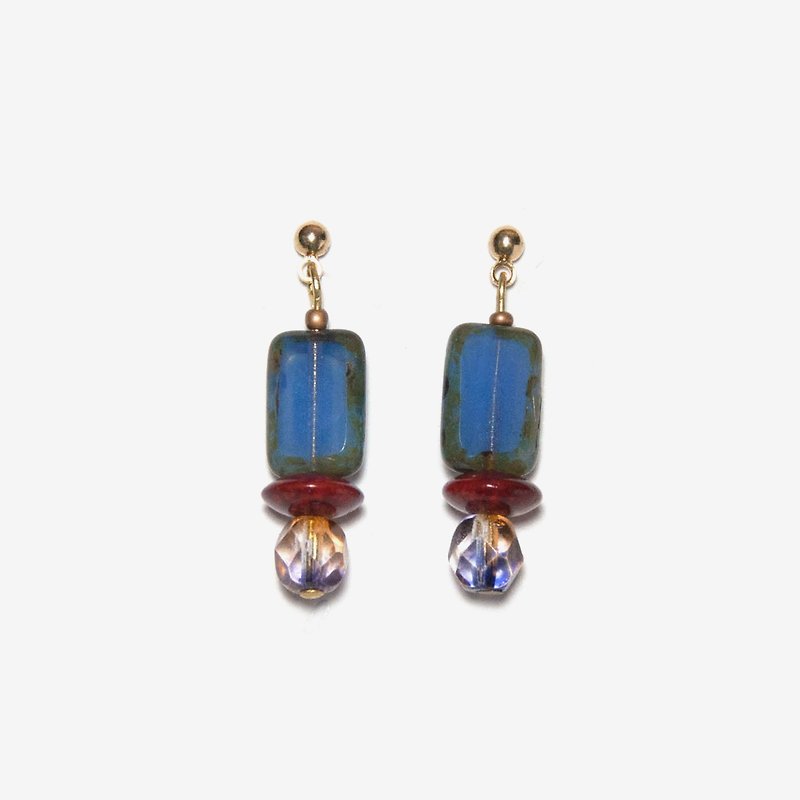 Opal Blue Rectangle Beaded Earrings, Post Earrings, Clip On Earrings - Earrings & Clip-ons - Other Metals Blue