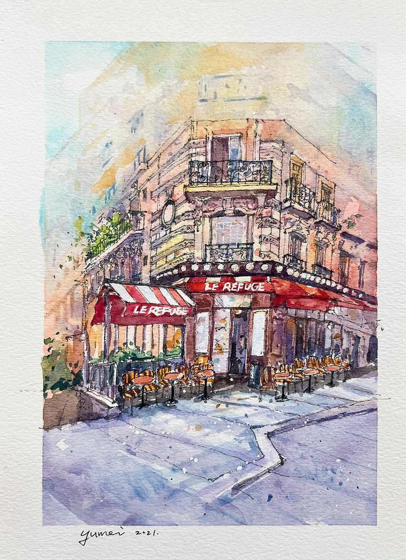 Hand drawn watercolor sketch Paris - Illustration, Painting & Calligraphy - Paper 